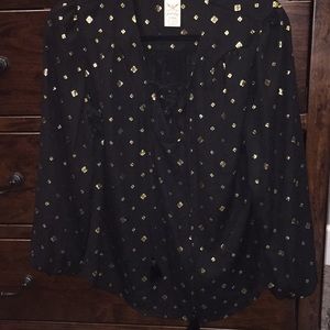 Black and Gold Tie Blouse